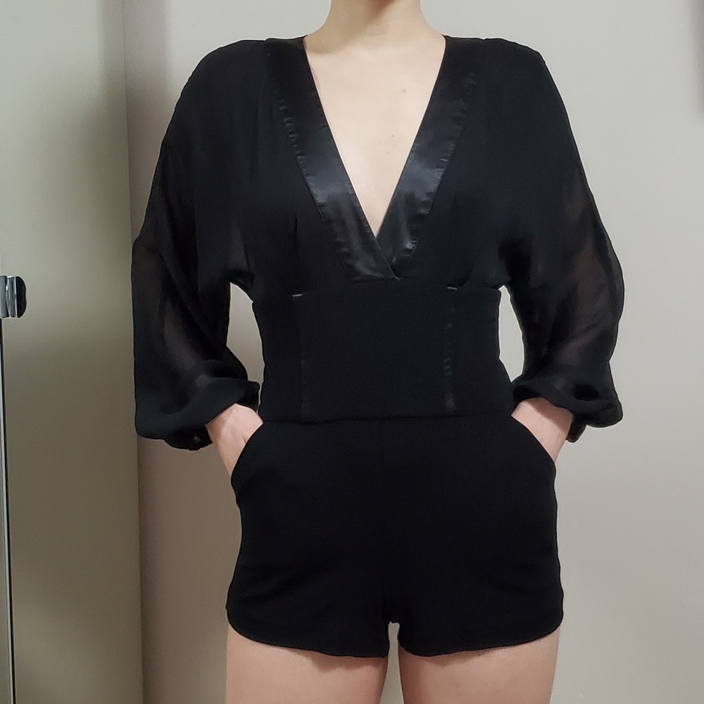 BEBE Black Romper - Mesh and Satin